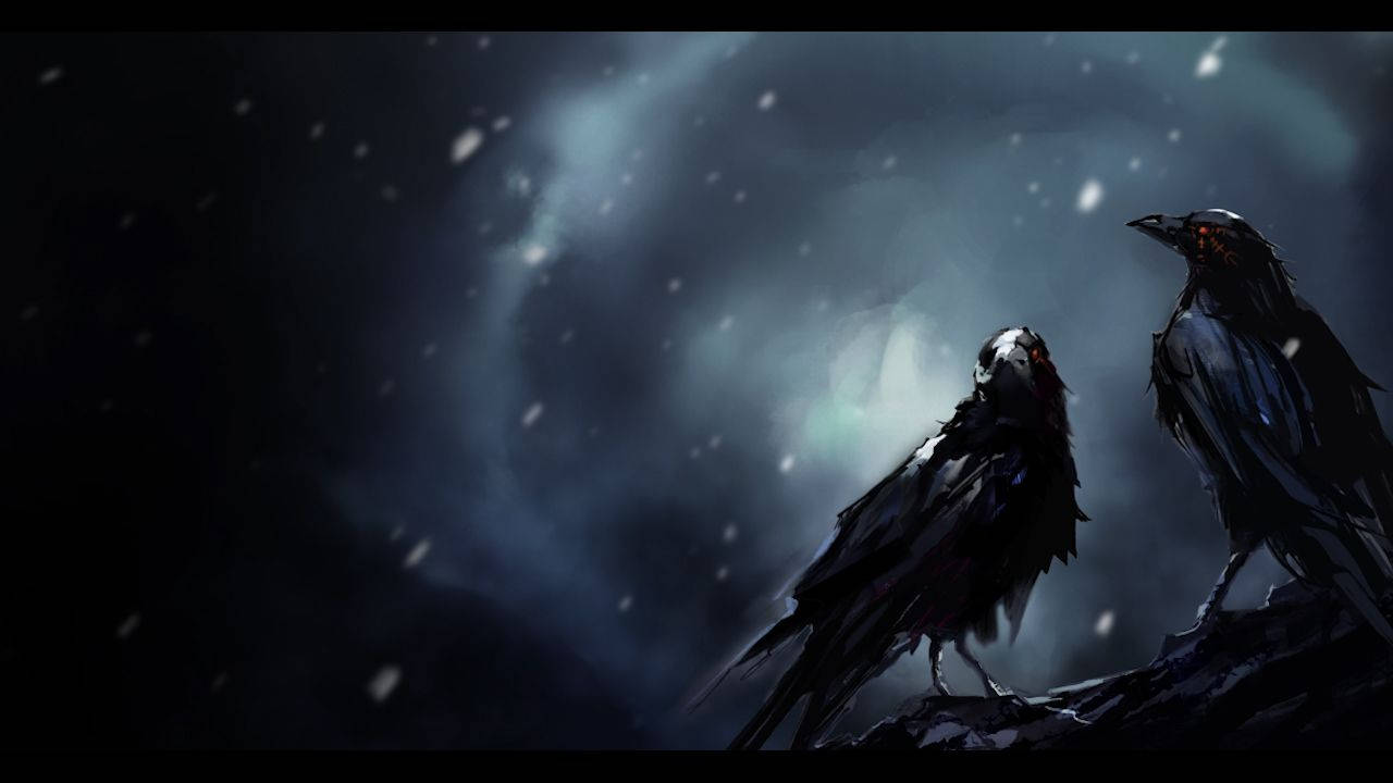 1280x720 Download A flock of black crows descending on a tree Wallpaper