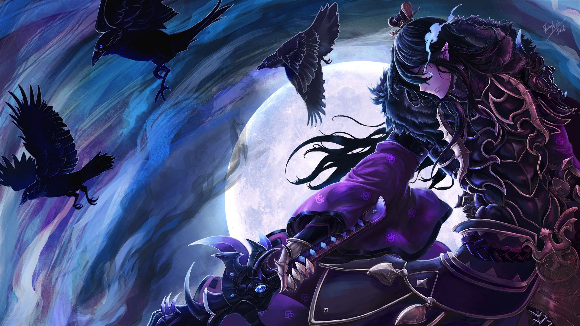 1920x1080 Wallpaper weapons, art, crows, Seven knights, Night Crow for mobile and desktop, section арт, resolution 1920x1080