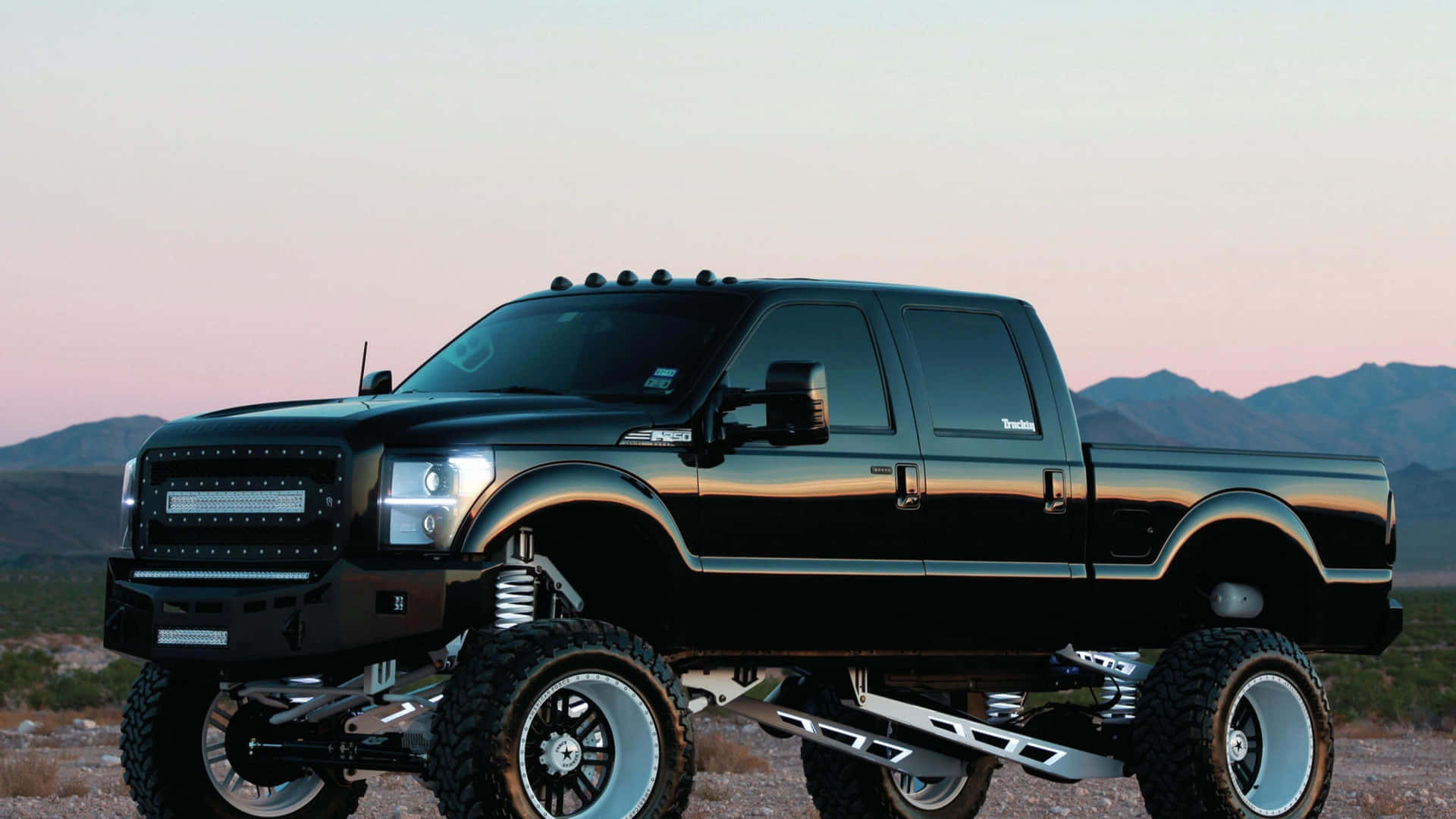 1920x1080 Download Black Lifted Truck Side View Wallpaper