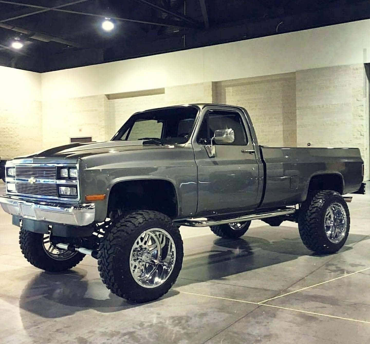 1440x1337 Download Classic Square Body Chevrolet Truck Lifted Wallpaper