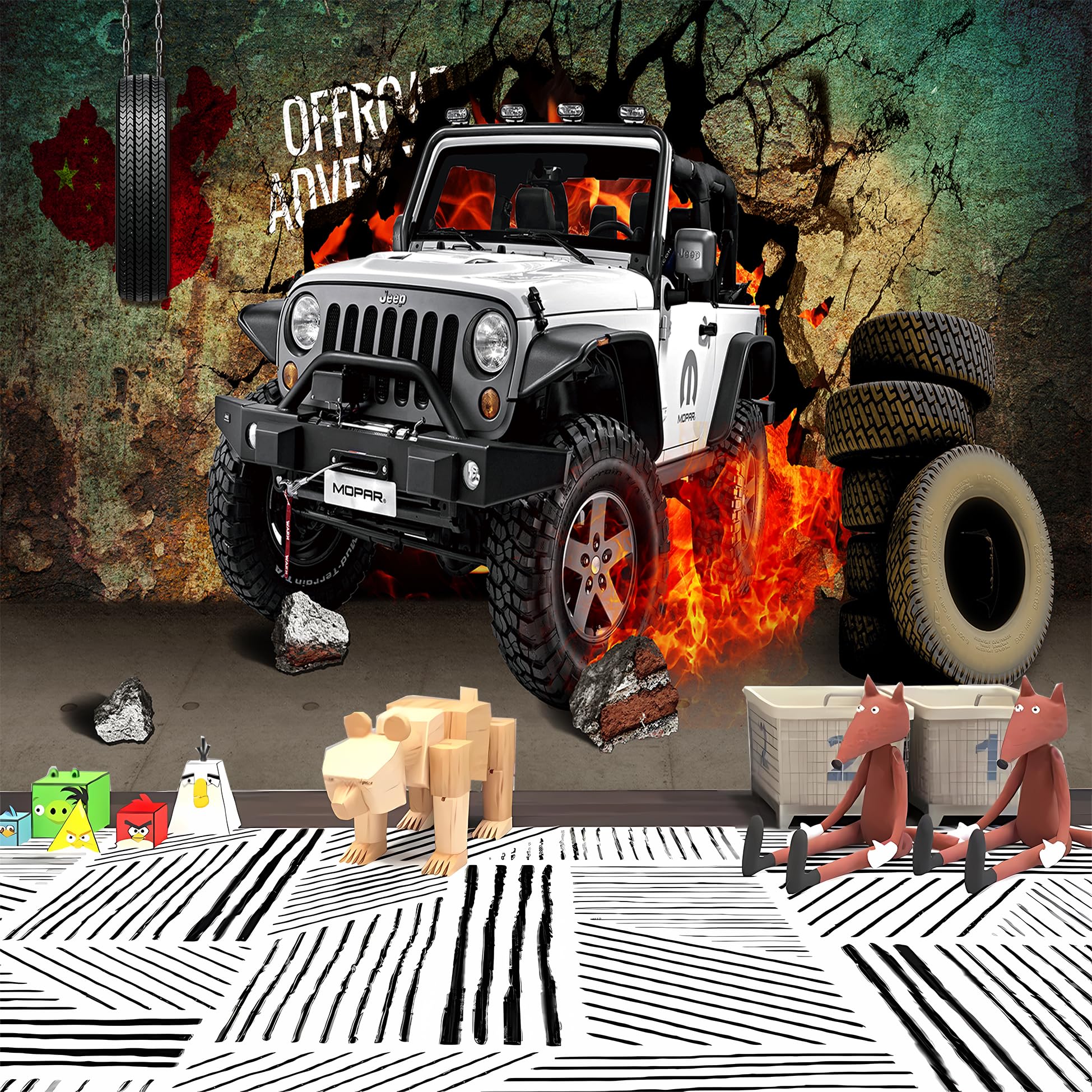 1949x1949 Custom Size Wall Murals, Retro Trucks Wallpaper, Self Adhesive Removable Peel And Stick, For Office, Bedroom, Living Room : Tools & Home Improvement