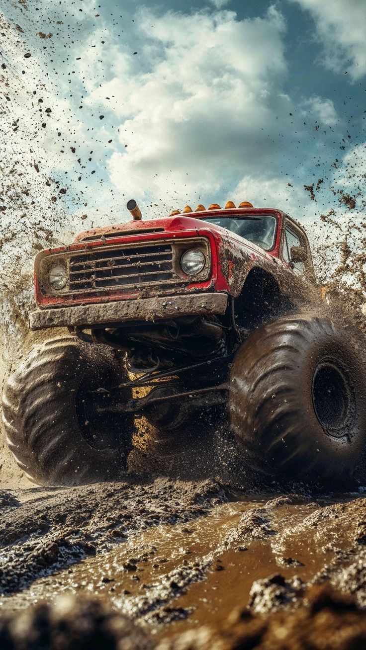 736x1308 Monster Truck Driving Through Mud