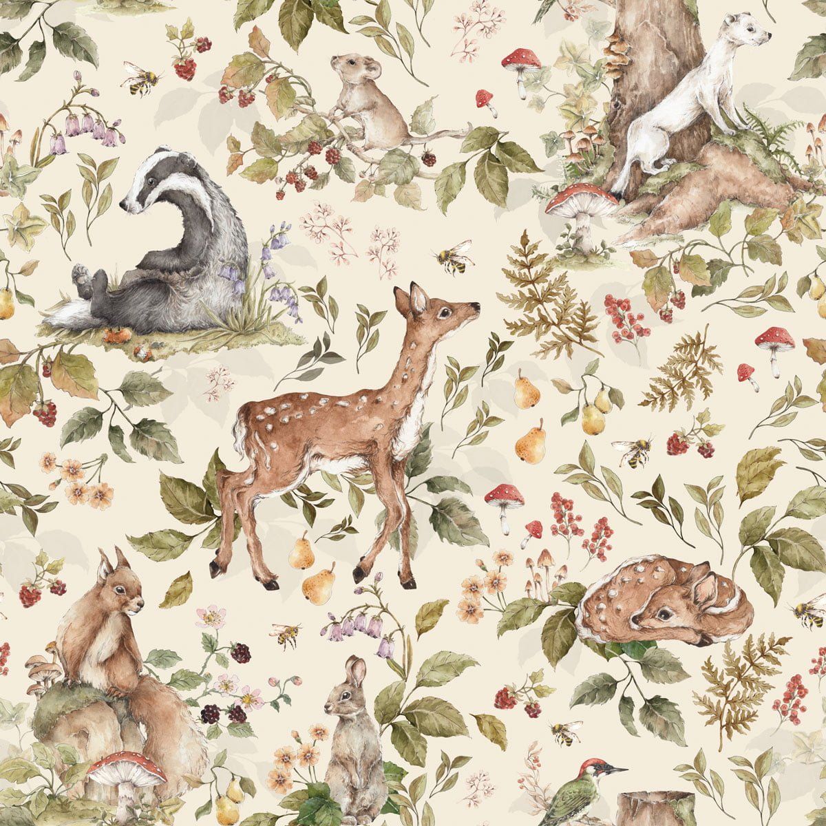 1200x1200 Cute forest animals Light Wallpaper