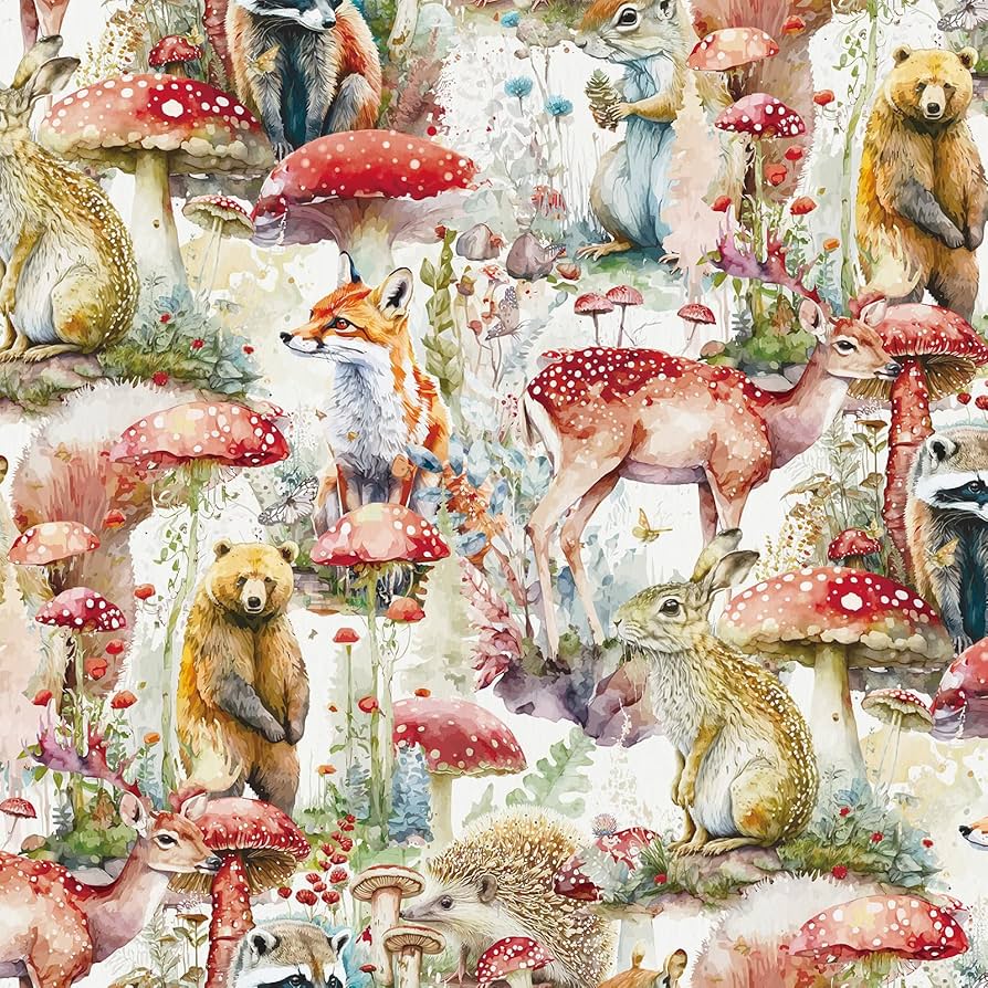894x894 Simon&Siff Peel And Stick Wallpaper Forest Wallpaper 236x17.3Self Adhesive Mushroom Animal Wall Décor Boho Wall Paper For Bedroom Bathroom Woodland Nursery Renter Friendly Kids Room