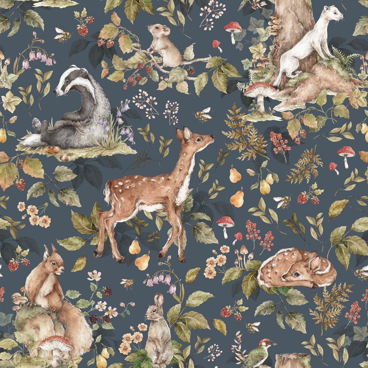 1200x1200 Cute forest animals Dark Wallpaper