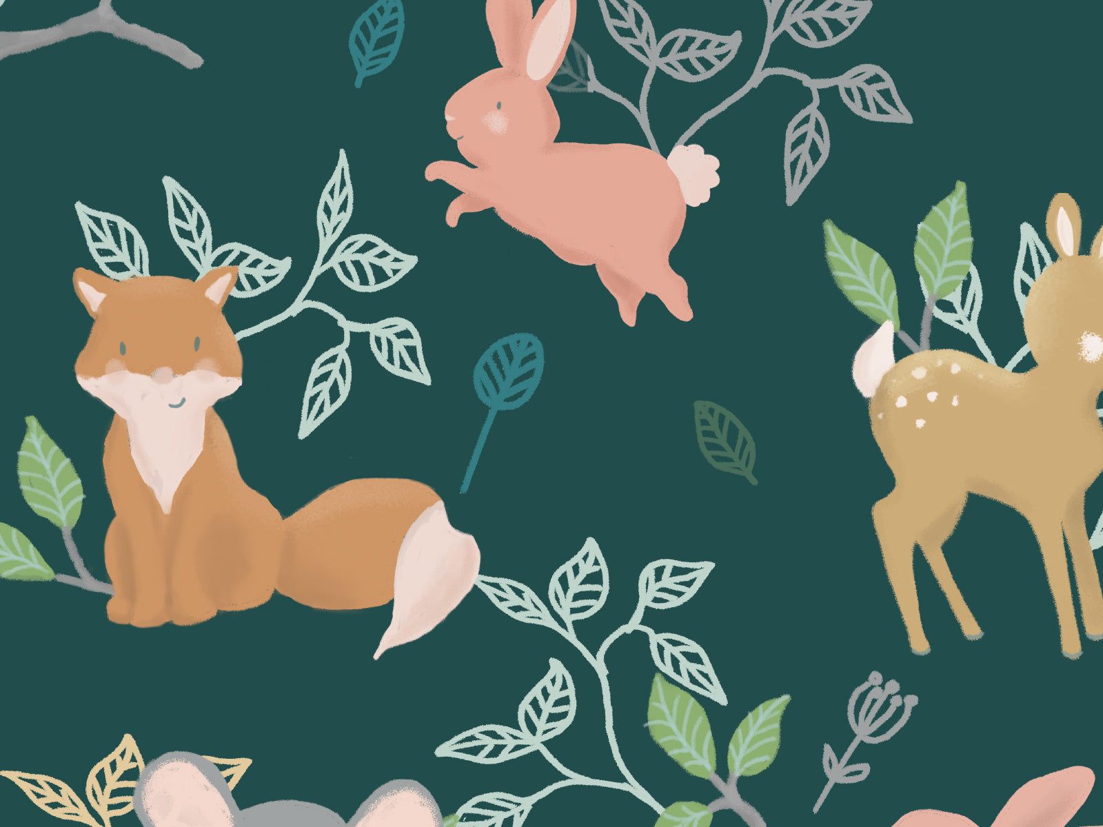 1600x1200 Cute Forest Animals Green Wallpaper
