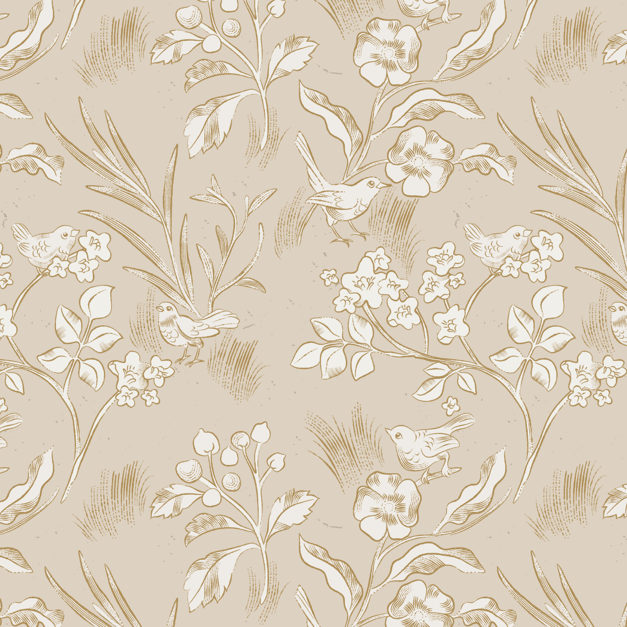 2048x2048 Birds And Blossoms Peel and Stick Wallpaper