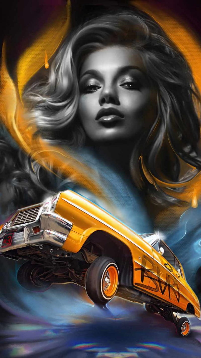800x1422 Lowrider, chevy, car, yellow, girls, girl, pump, HD phone wallpaper