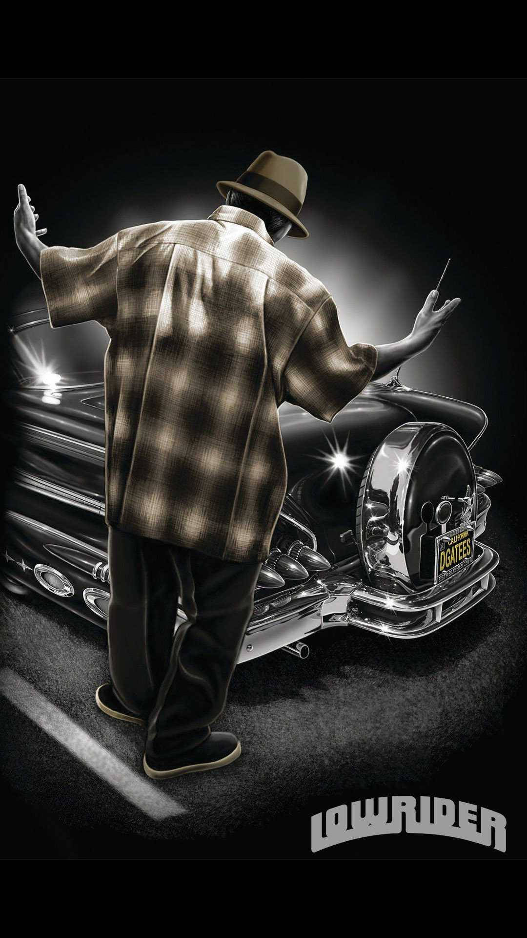 1080x1920 Download Vibrant and Stylish Chicano Lowrider in an urban setting. Wallpaper