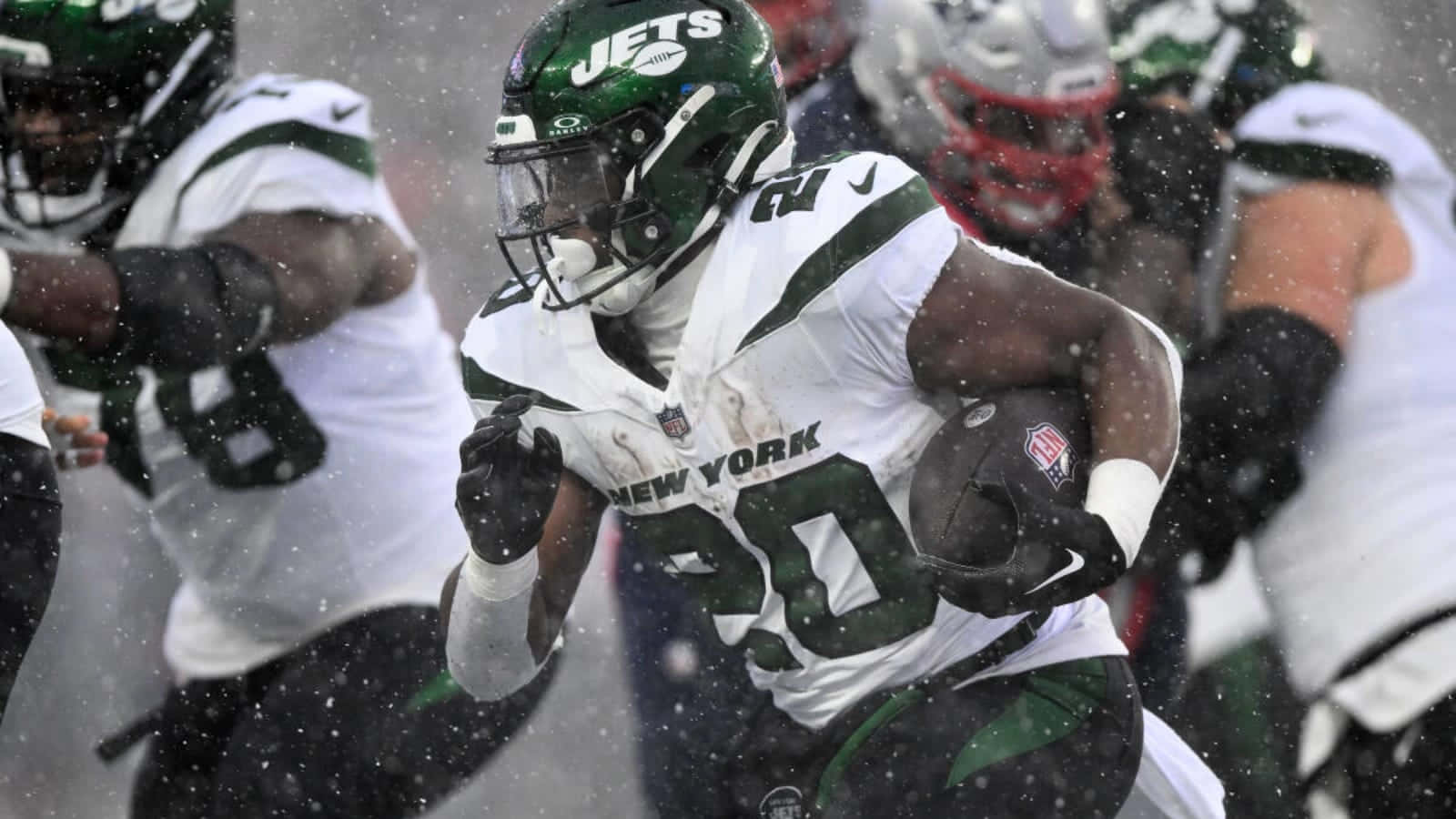 1600x900 Download Breece Hall New York Jets Snow Game Wallpaper