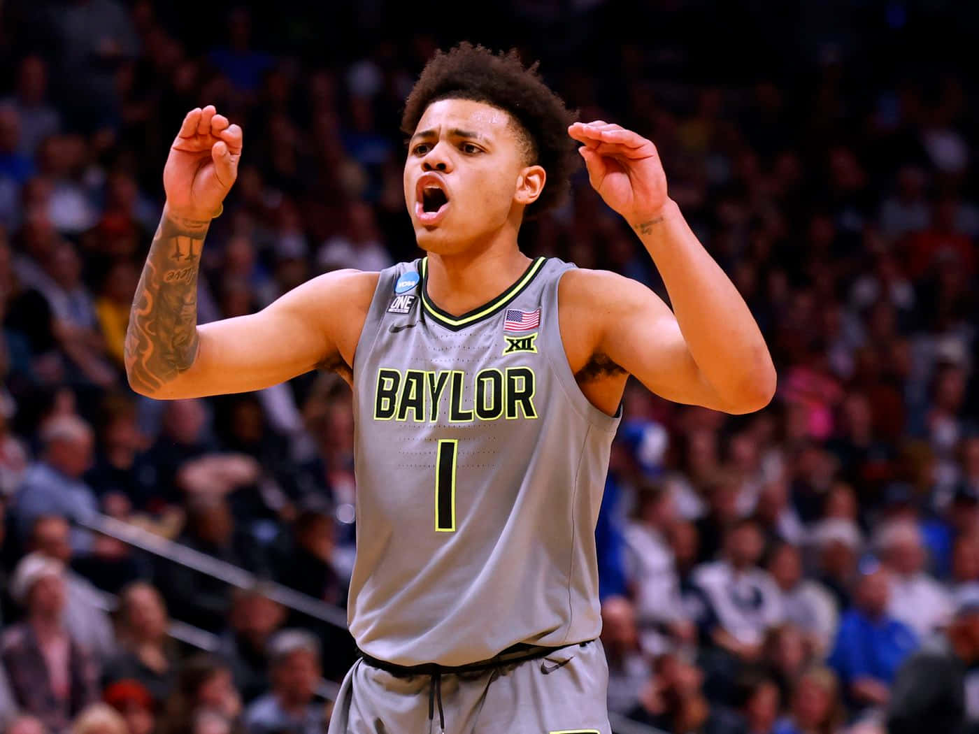 1400x1050 Download Keyonte George Baylor Basketball Player Celebration Wallpaper
