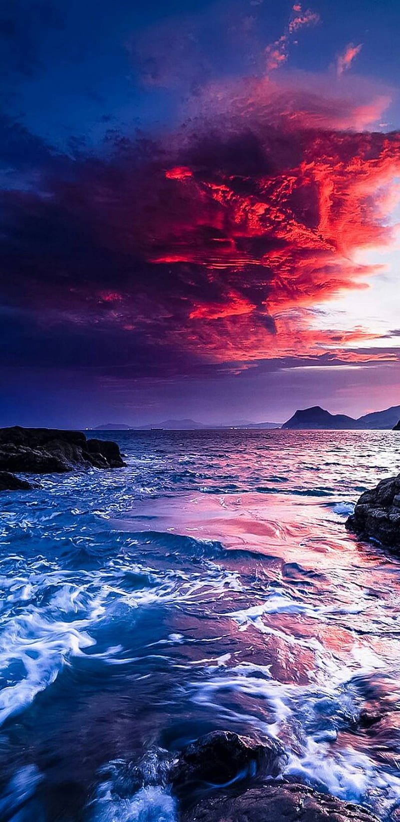 800x1644 Sunset Ocean, sky, sea, twilight, cloudy, misty, ultra, HD phone wallpaper