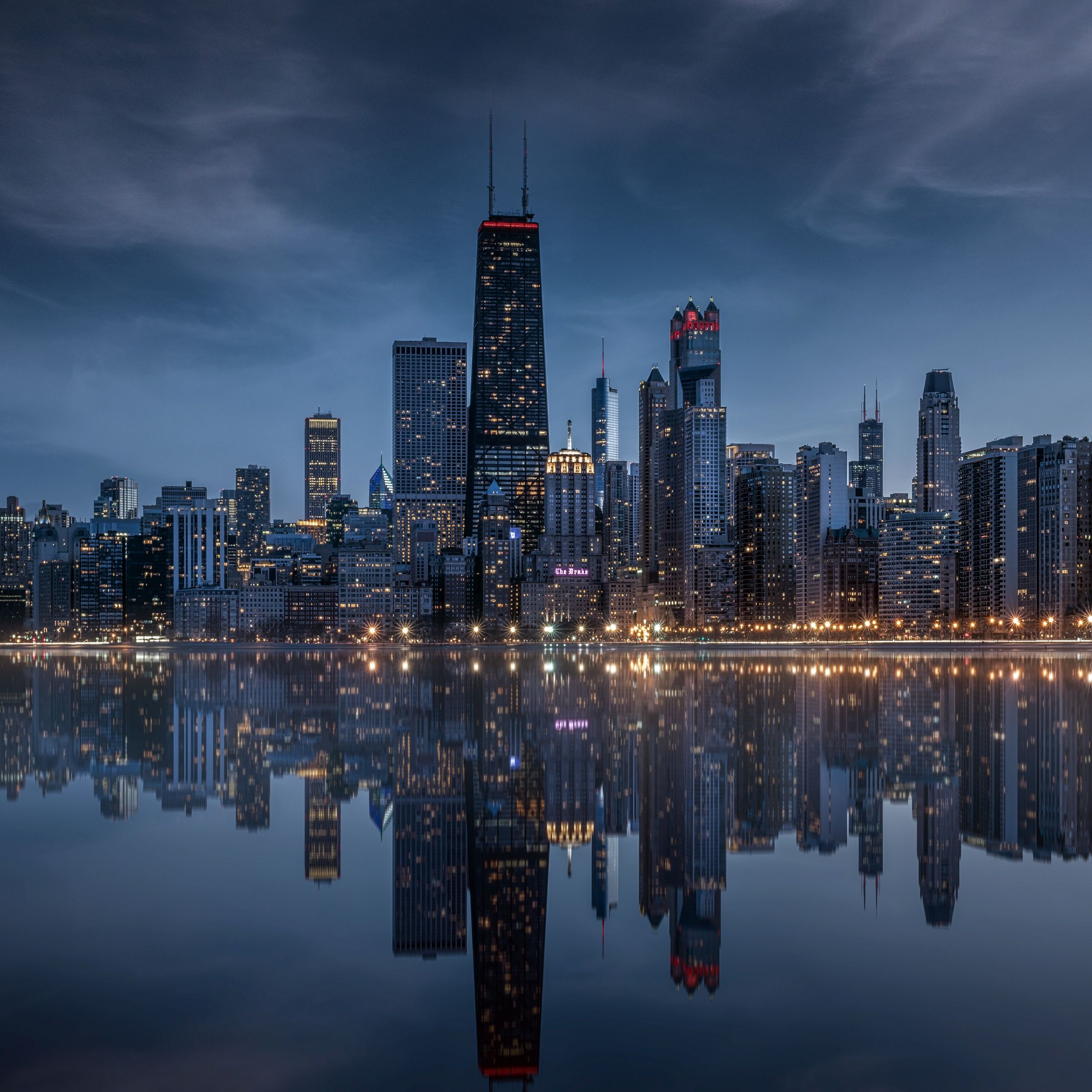 2560x2560 Chicago Wallpaper 4K, Night City, Skyline, Cityscape