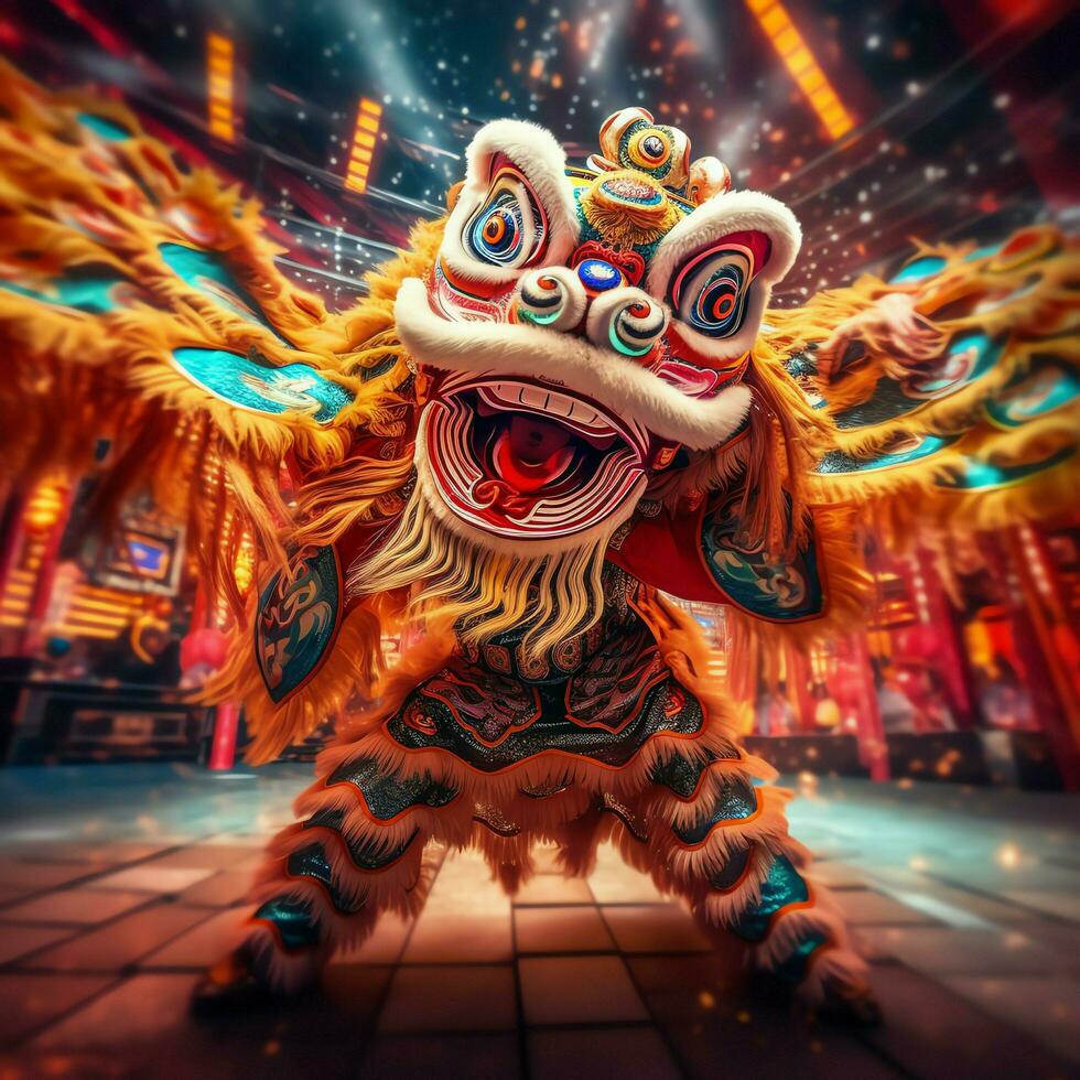 980x980 Dragon or lion dance show barongsai in celebration chinese lunar new year festival. Asian traditional concept
