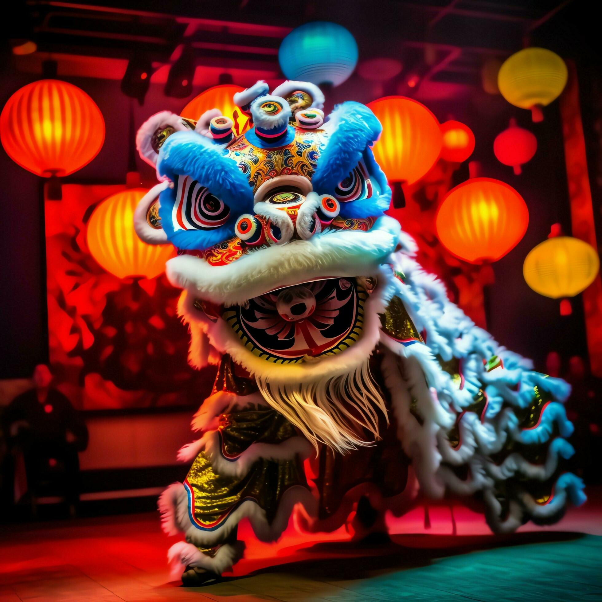 1960x1960 Dragon or lion dance show barongsai in celebration chinese lunar new year festival. Asian traditional concept