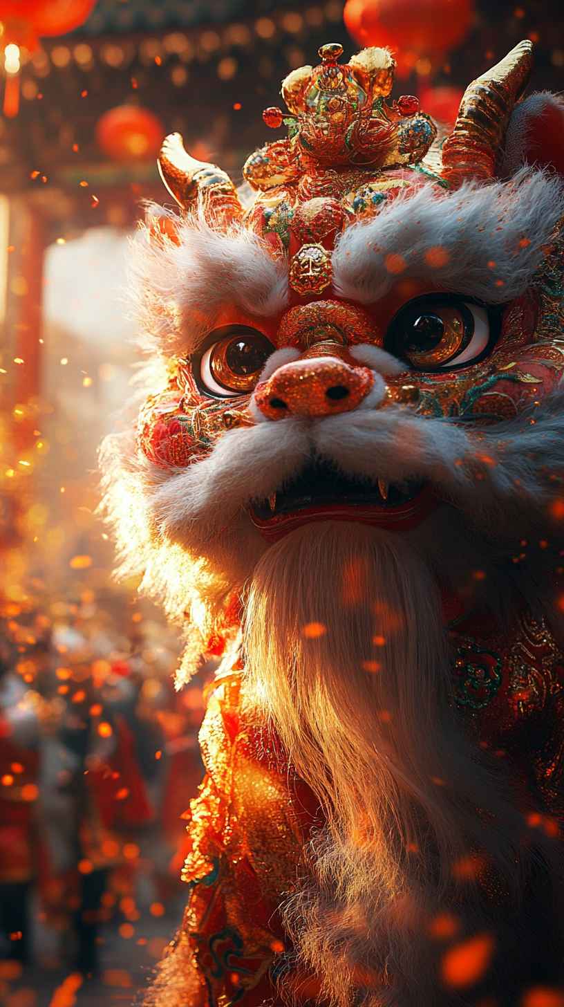 816x1456 Chinese New Year Lion Dance Wallpaper: Festive Background for Desktop & Laptop