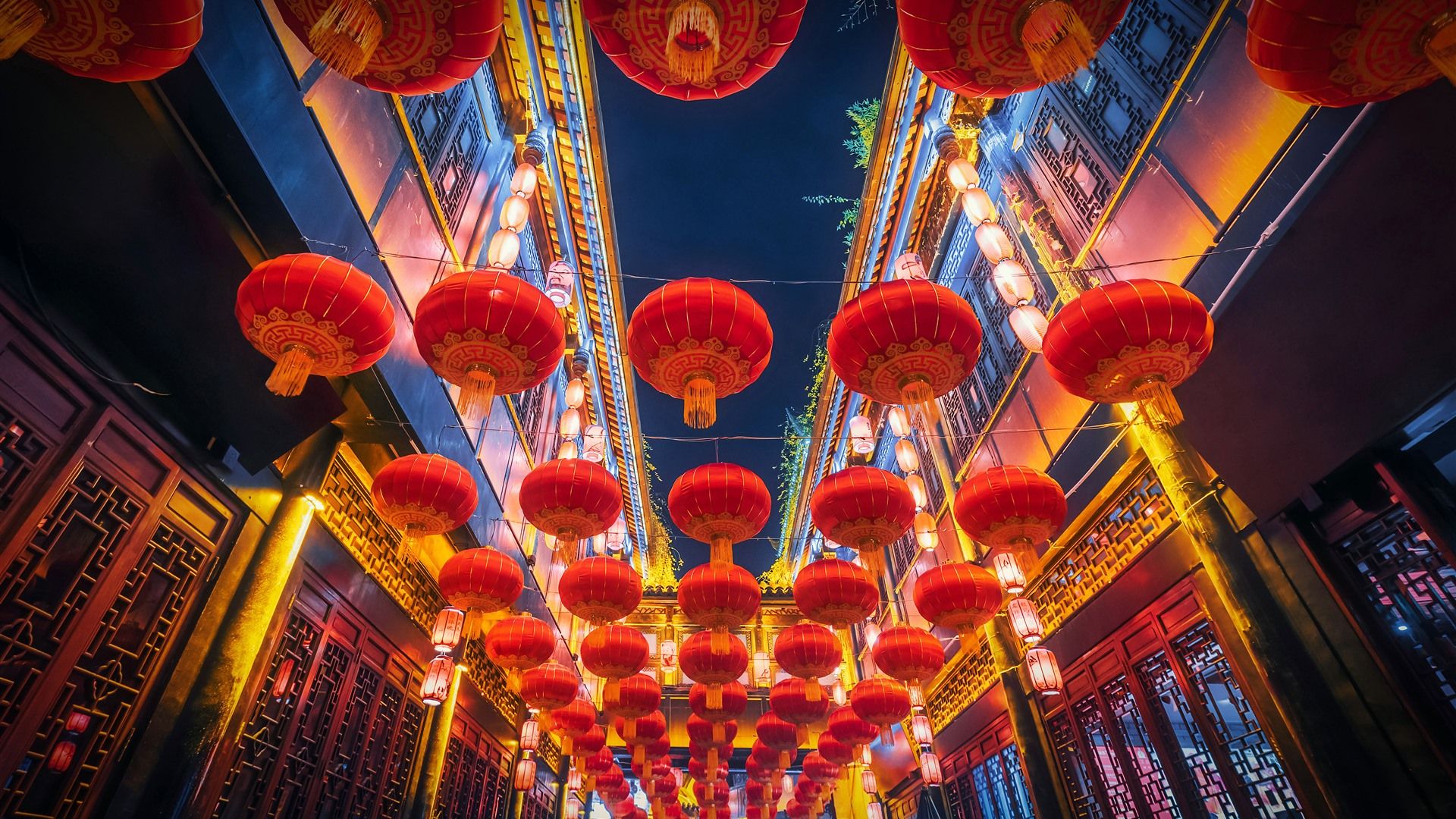 1920x1080 Red lanterns Chengdu China 2021 Bing Theme Desktop