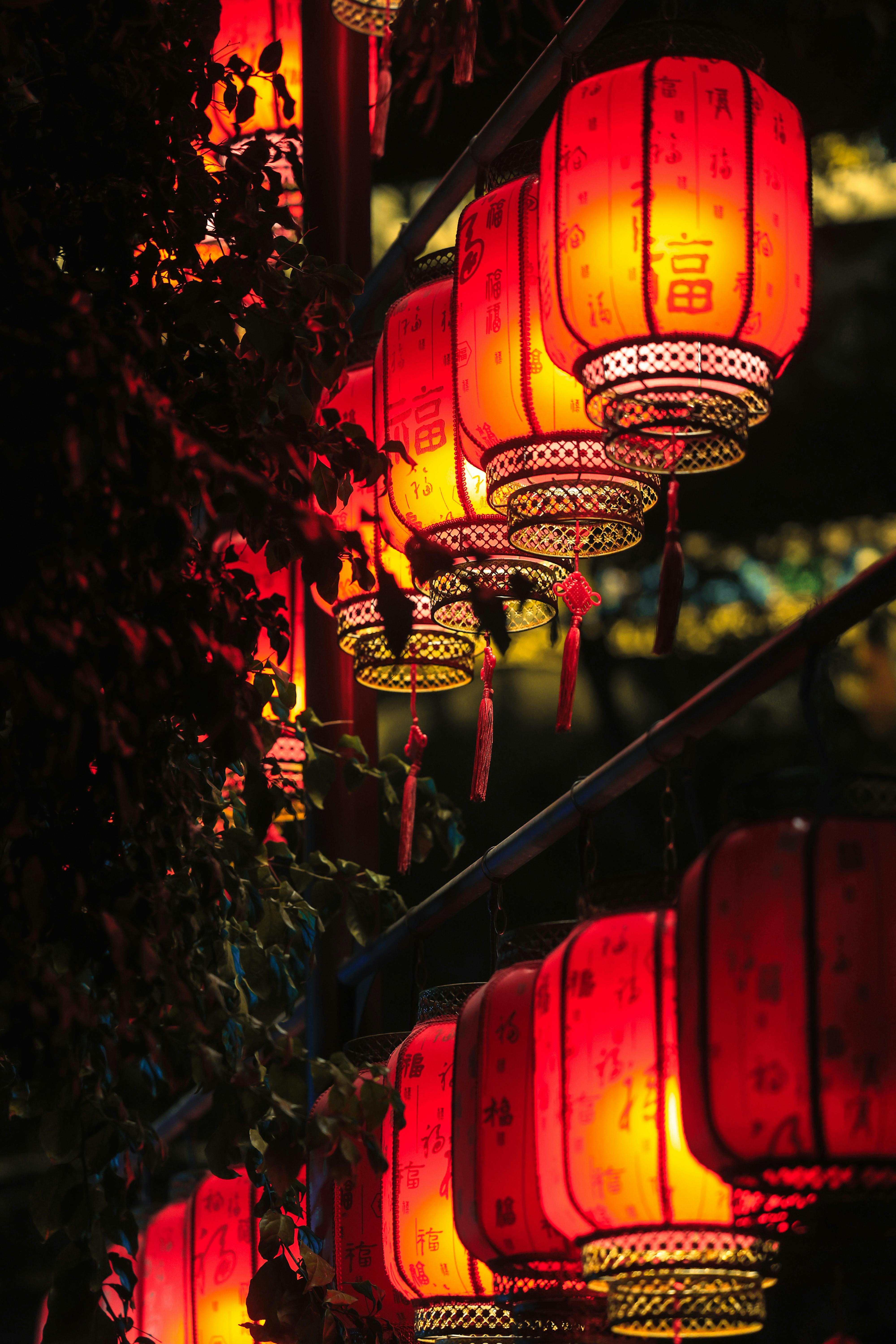 4000x6000 Vibrant Red Chinese Lanterns at Night · Free