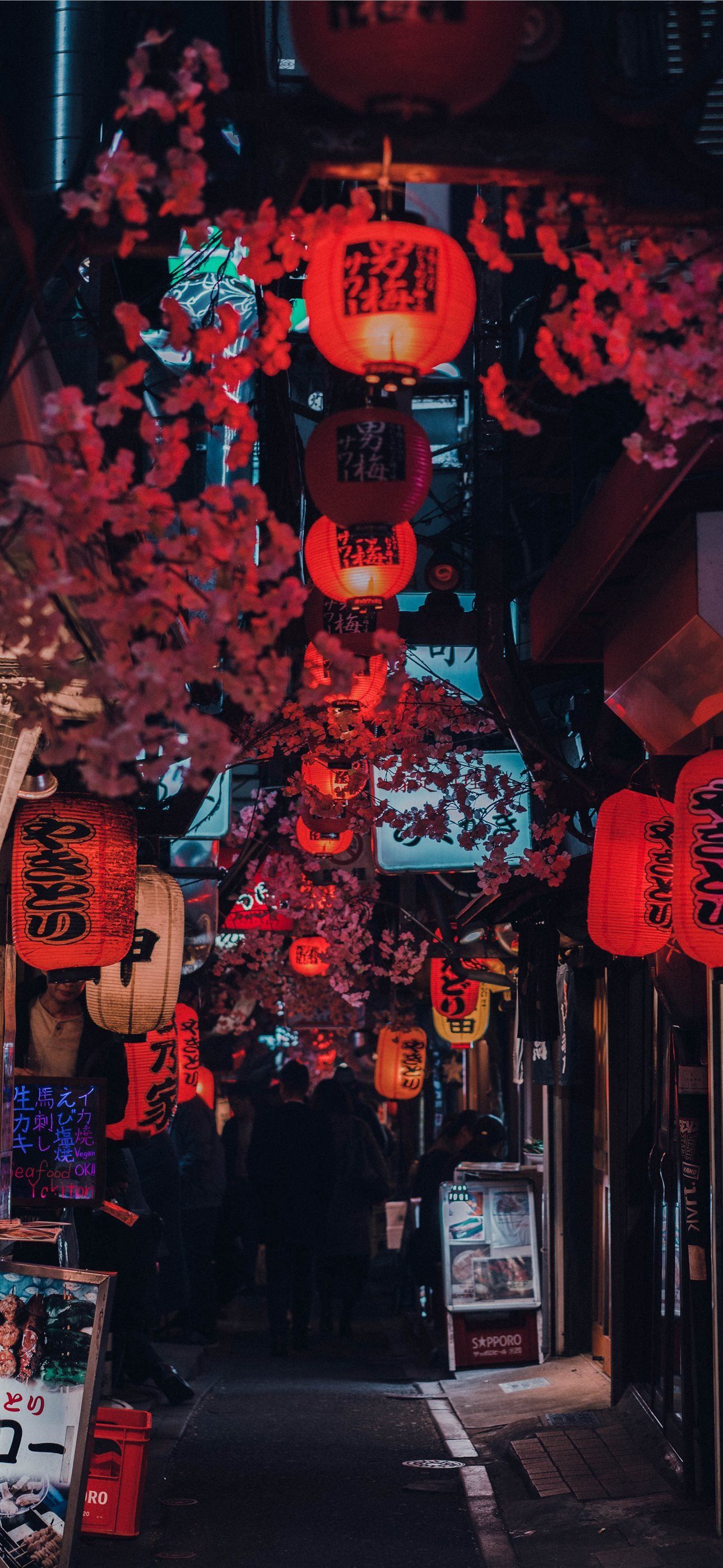1290x2796 people walking on street with red lanterns iPhone Wallpaper Free Download