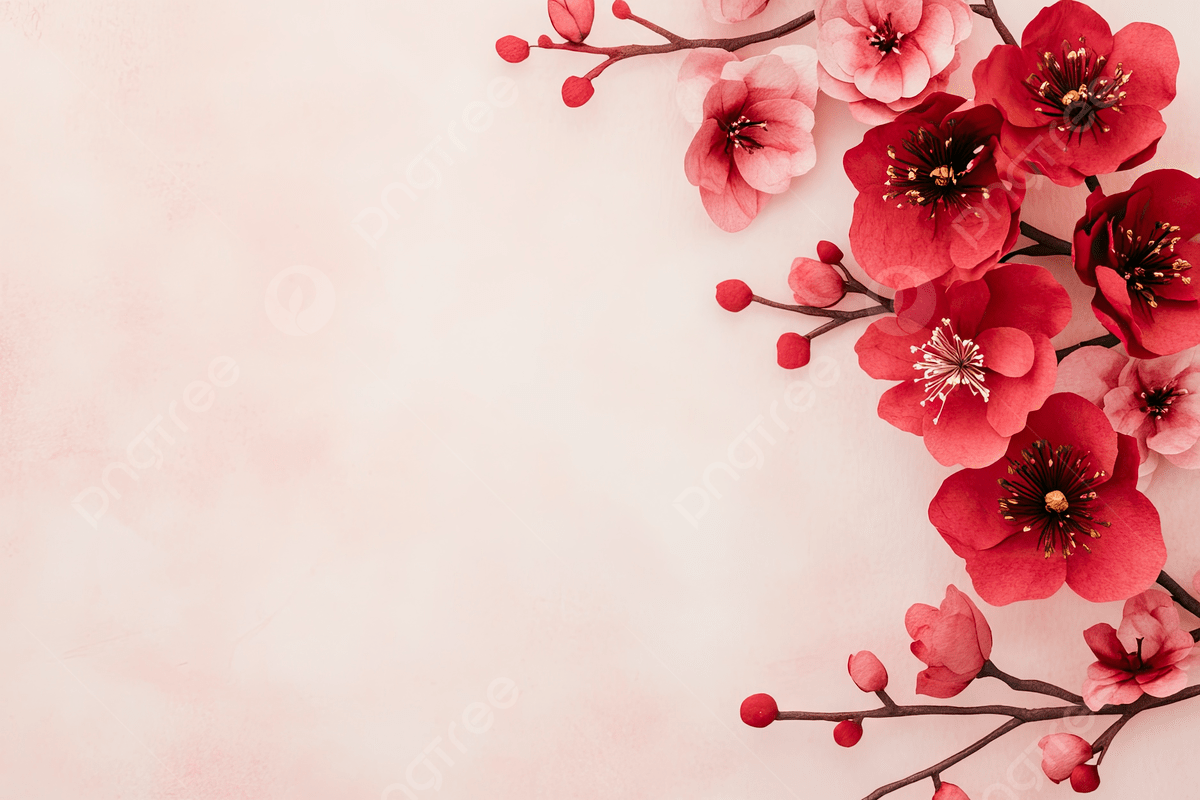 1200x800 Red Flowers Plum Blossoms Paper Background Light Beige And Dark Pink Hues Exquisite Details Floral Branches Petals, Red, Flowers, Plum Background Image And Wallpaper for Free Download
