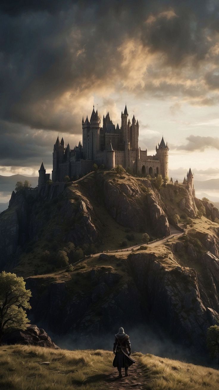 736x1308 free wallpaper 4K castle, warrior, landscape for mobile and desktop
