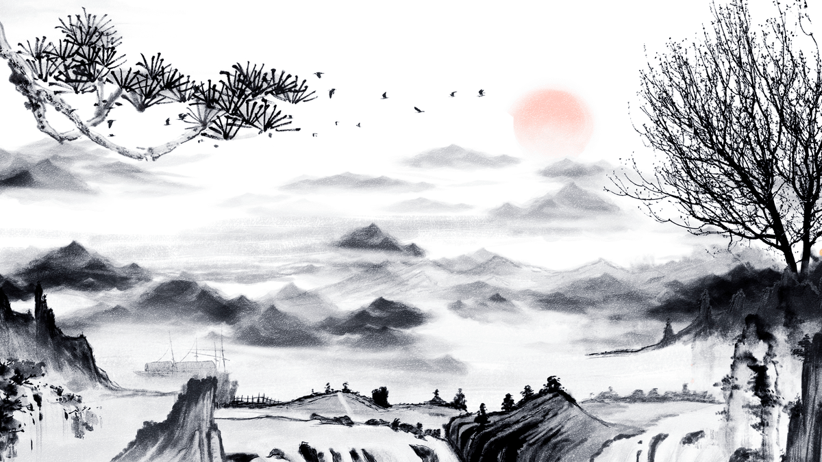 1200x675 Chinese Ink Painting Village Background, Black And White, Illustration Background, Chinese Style Background Image And Wallpaper for Free Download