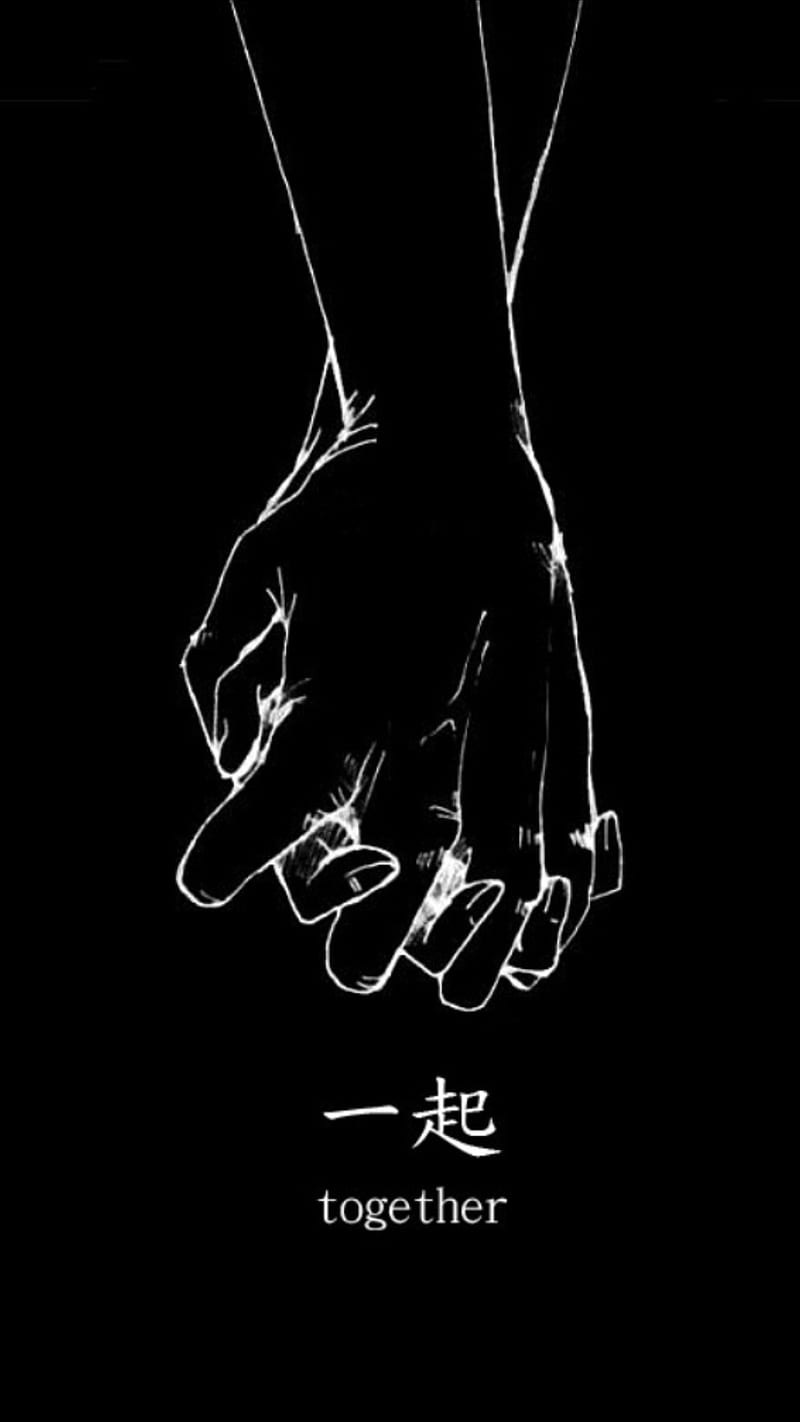 800x1422 Together stronger, black, black and white, chinese, english, hands, sayings, HD phone wallpaper
