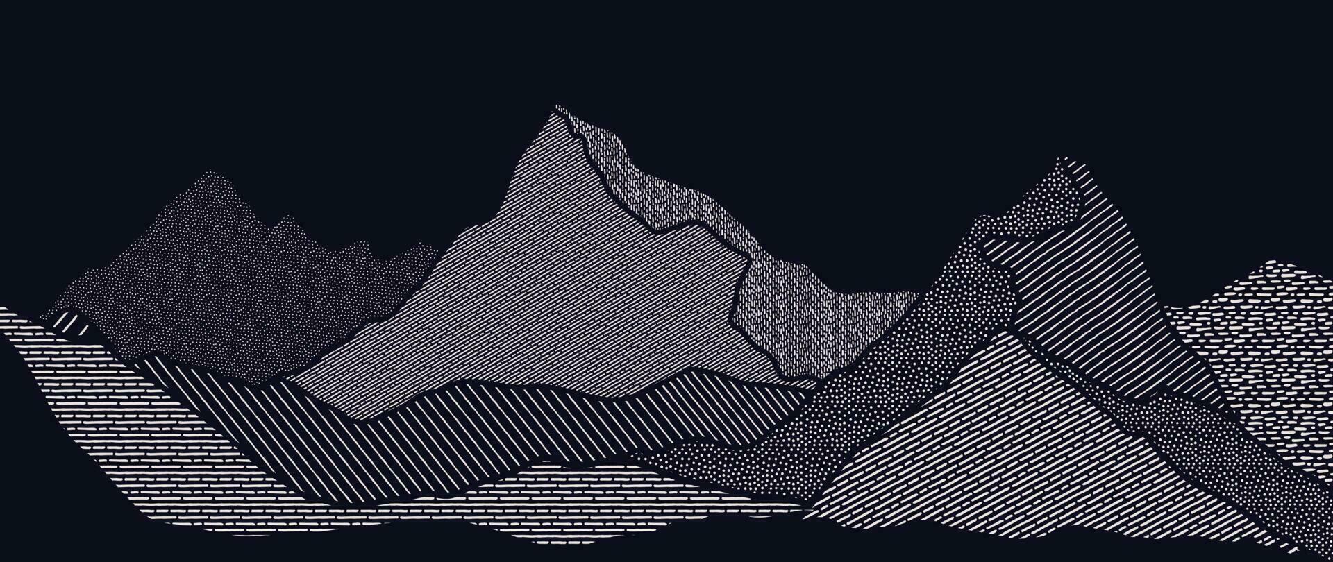 1920x810 Mountain in oriental style background vector. Chinese landscape with dot pattern, hills, line art, Japanese pattern. Minimal art on dark blue wallpaper design for print, wall art, cover and interior. 24381312 Vector