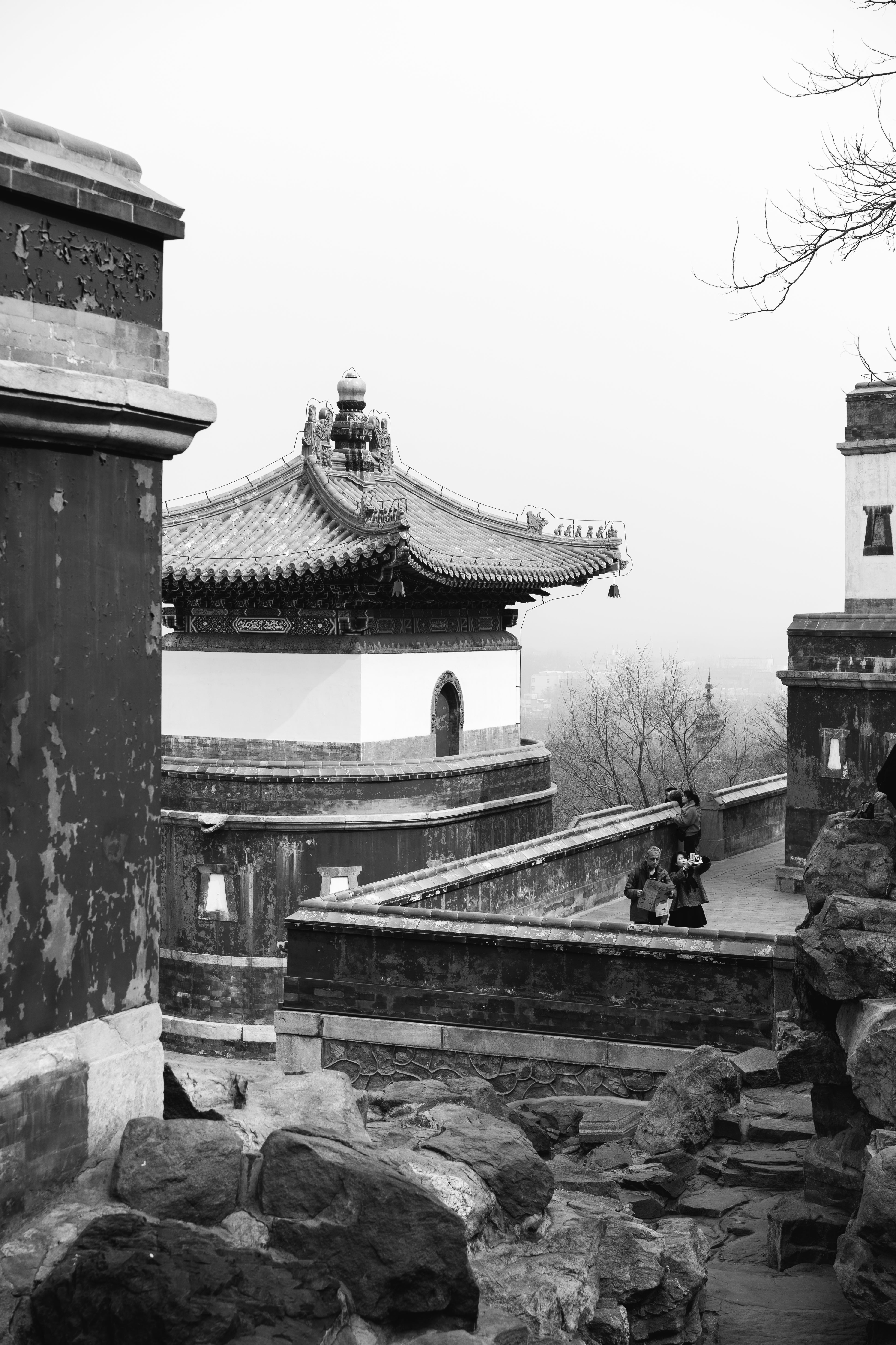 3883x5824 Browse Free HD Image of Ancient Chinese Temples In Black And White