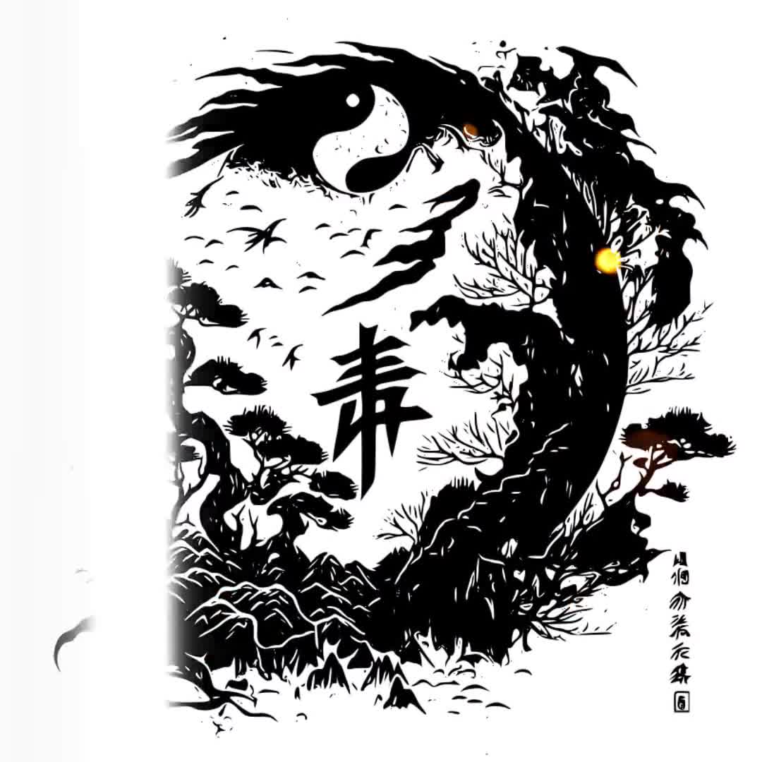 1080x1080 Japanese Flora Tattoo Design High Resolution Digital Art PNG Transparent Background. Printable SVG Tattoo Stencil