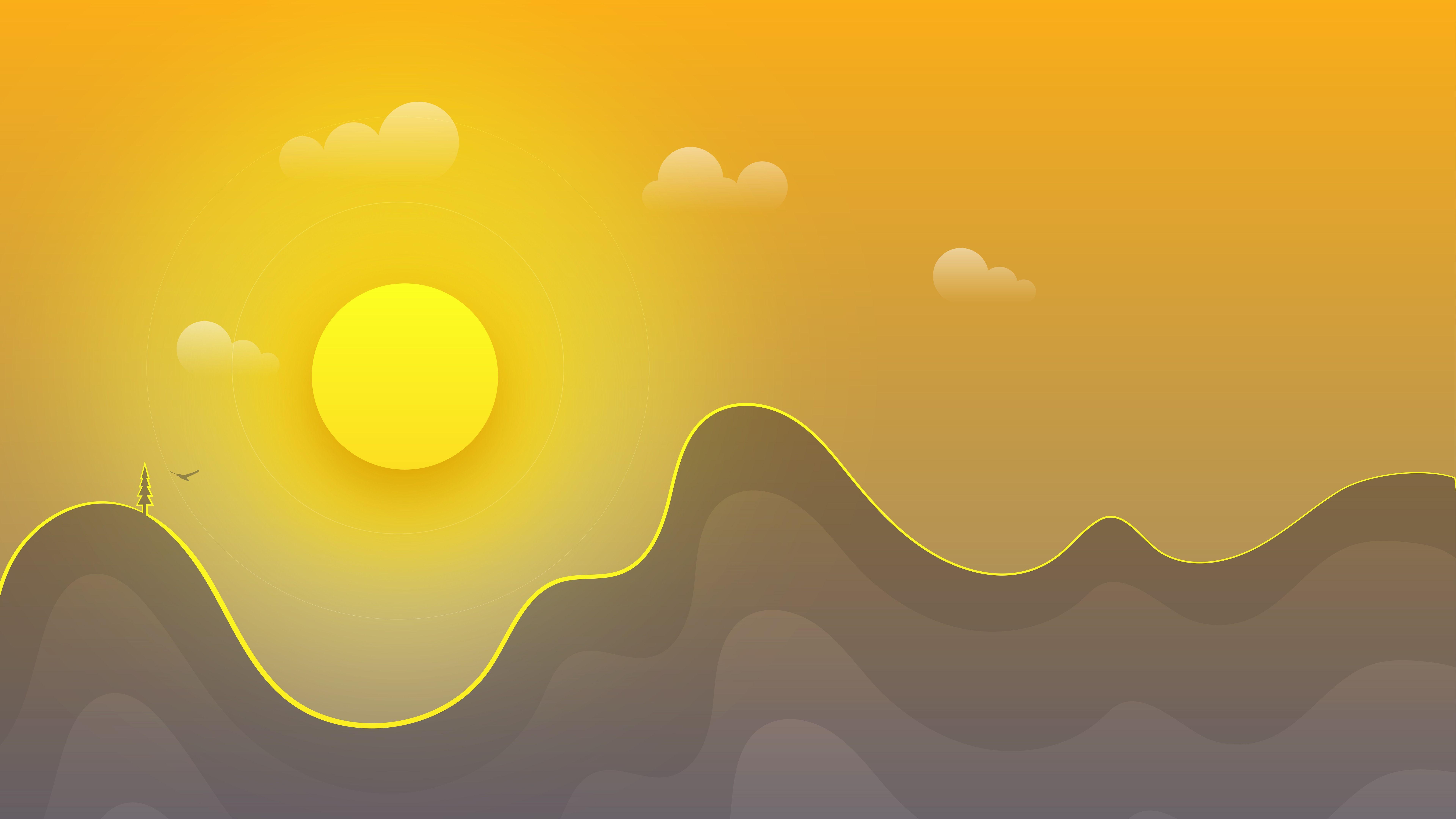 7680x4320 Yellow Sun Summer Art Wallpaper, HD Artist 4K Wallpaper, Image