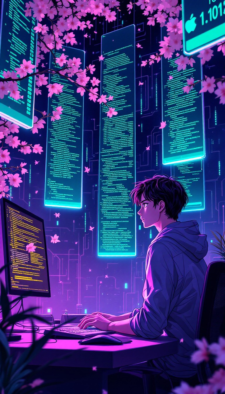 768x1344 Free Coding Cherry Dreams Image, Anime, Coding