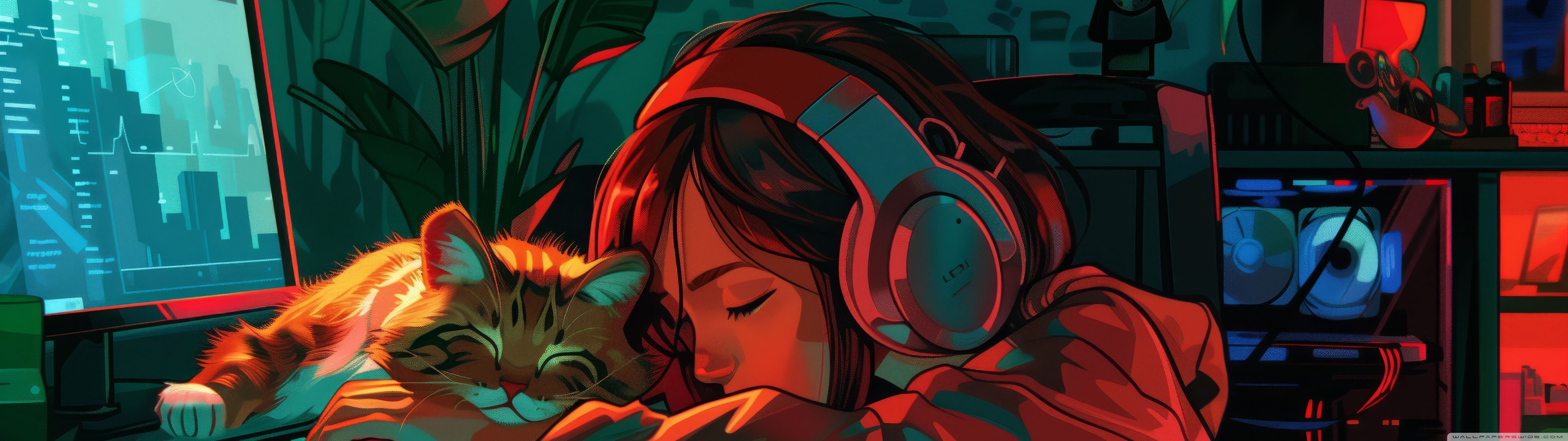 5120x1440 Late Night Coding Companion 4K UHD Wallpaper for UltraHD Desktop and TV : Widescreen and UltraWide Display : Dual Monitor : Smartphone and Tablet Devices