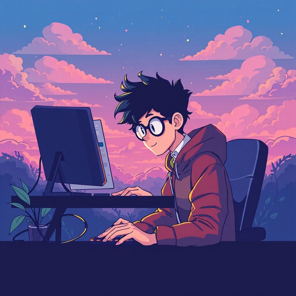 1024x1024 Nerd Coding in Front of a Computer. Stable Diffusion Online