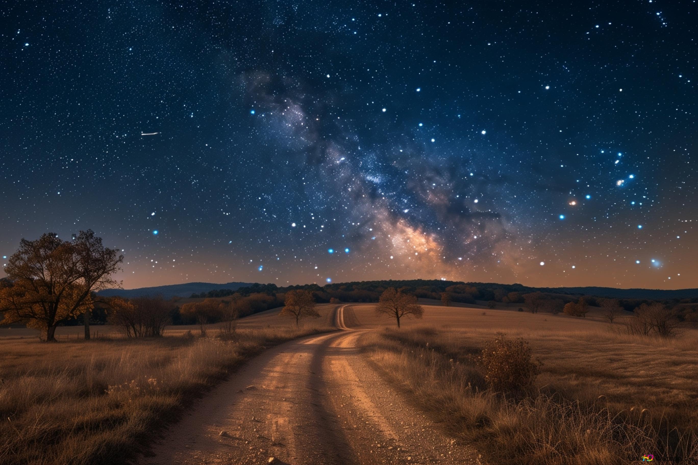 2736x1824 Dirt road and milky way view at night 4K wallpaper download
