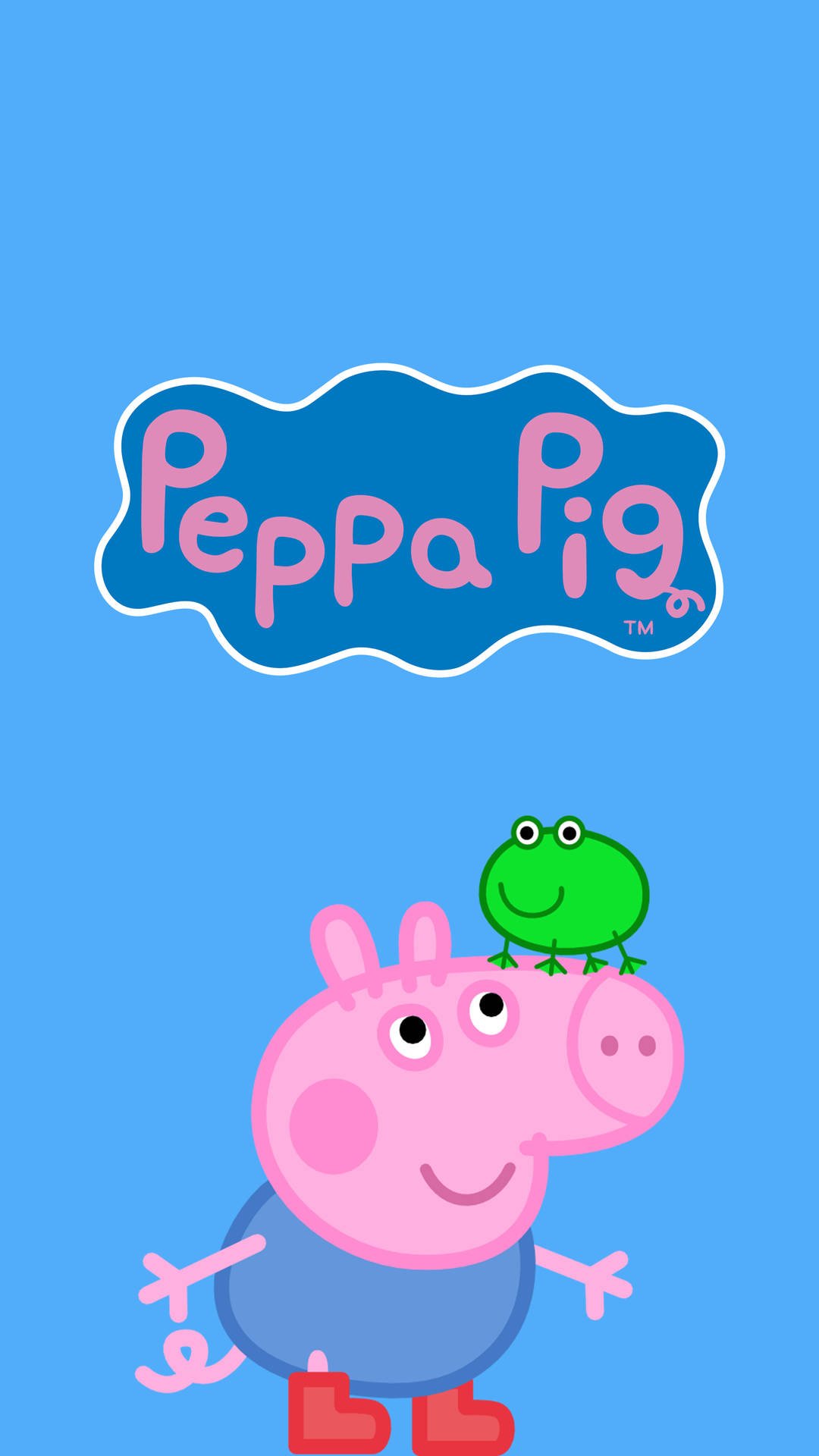 1080x1920 Download Peppa Pig and George with his toy Mr. Frog playing with a phone Wallpaper