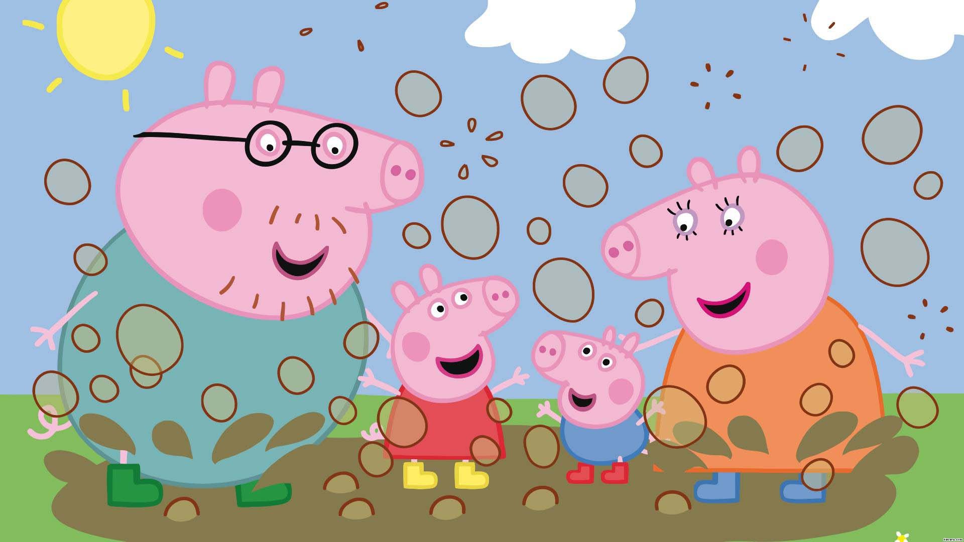 1920x1080 daddy pig mummy pig george pig peppa pig surrounded by bubbles HD anime Wallpaper