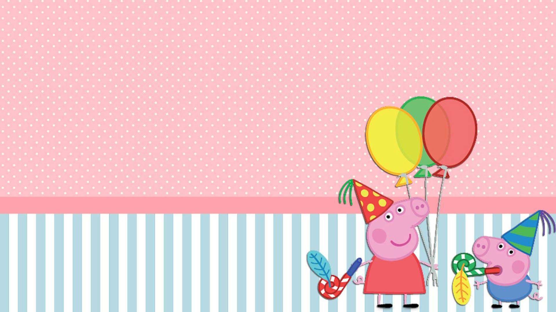1920x1080 peppa pig and george pig having balloons in hand with dotted background HD anime Wallpaper