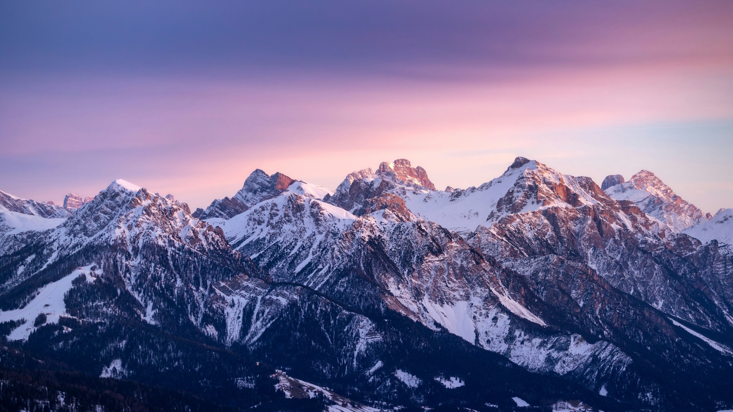 2560x1440 Snow mountains Wallpaper 4K, Gradient sky, Winter Mountains
