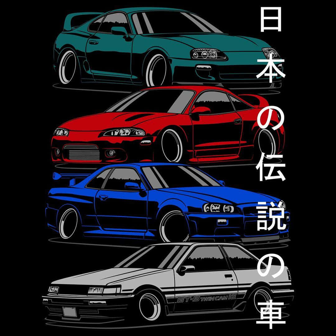 1080x1080 Download Jdm Art Colored Cars Poster Wallpaper