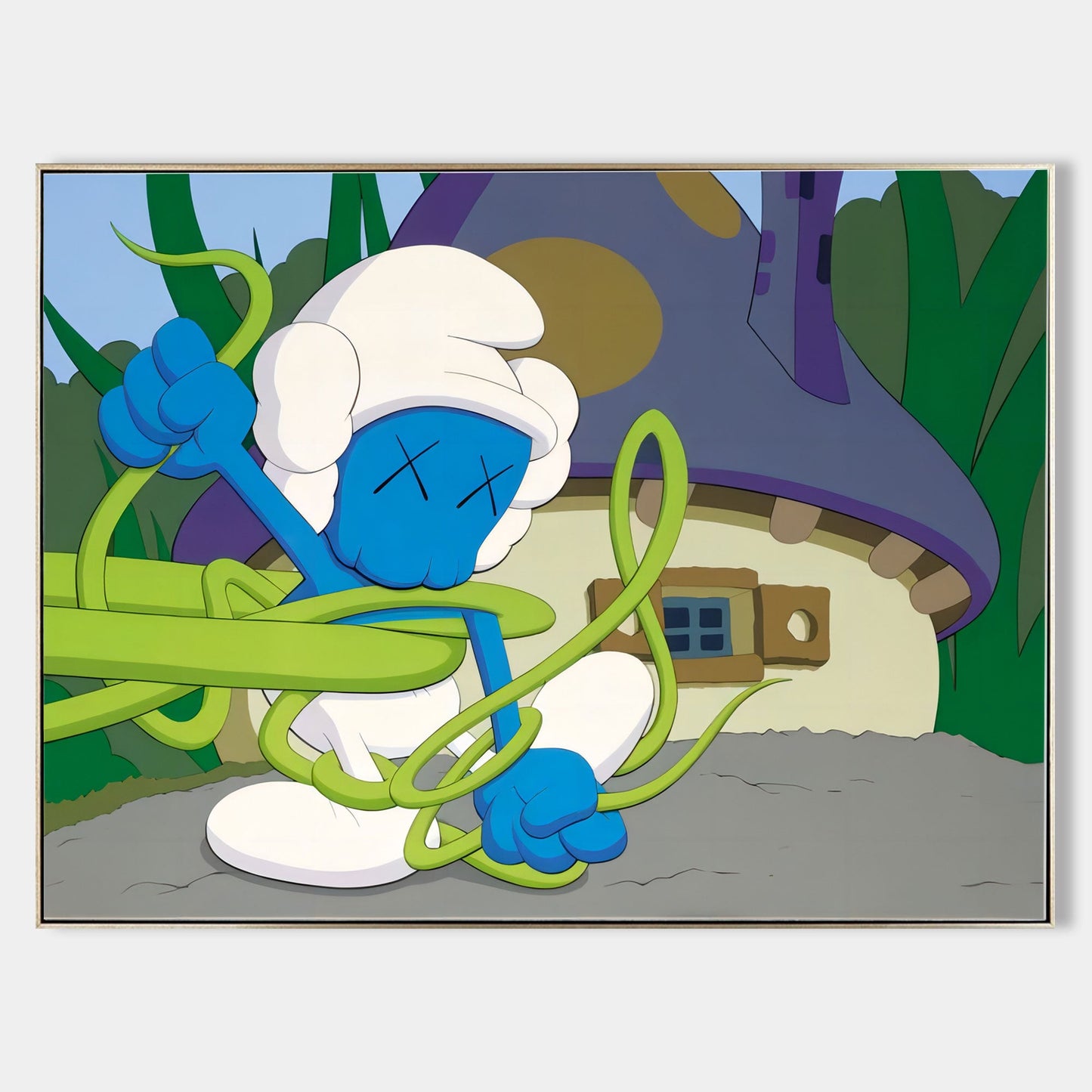 1445x1445 Colorful Kaws Inspired Pop Art Smurf with Whimsical Green Vines 20/ 61 x 51 CM / Rolled Canvas