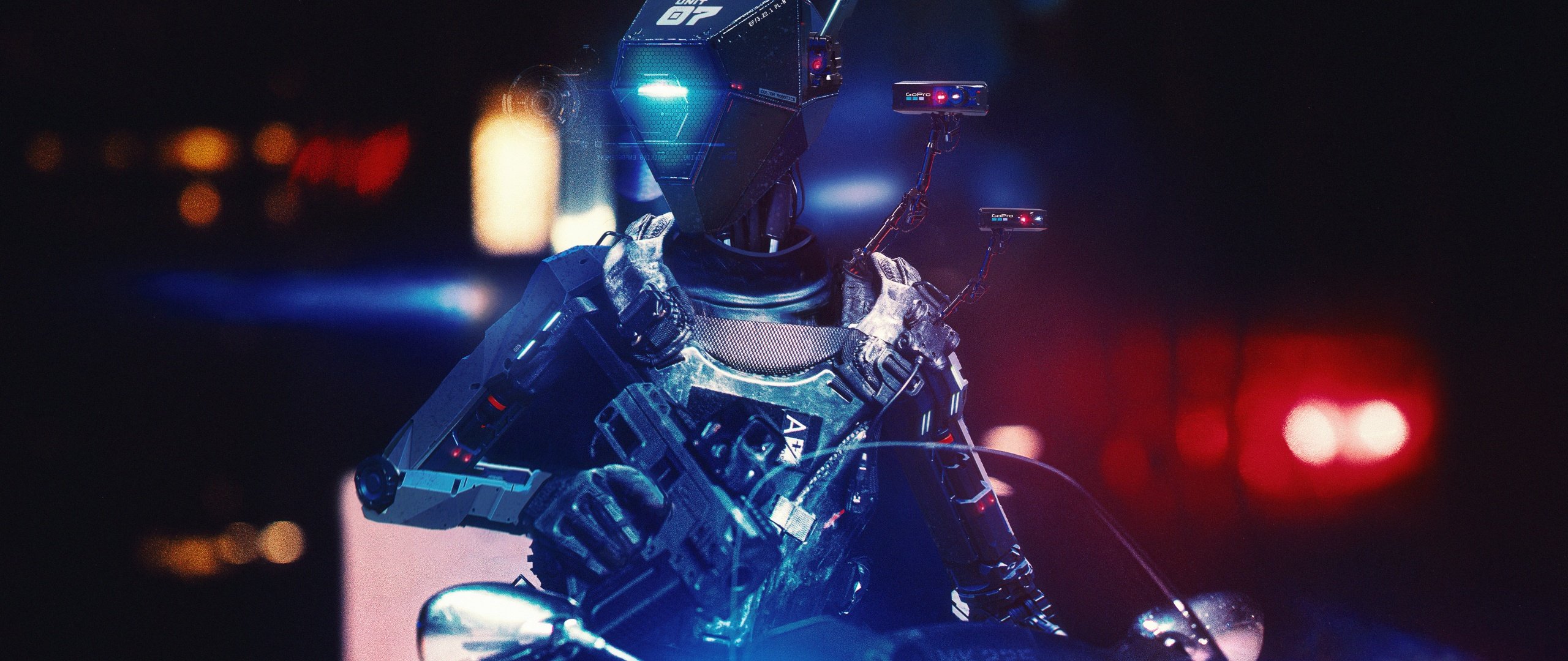 2560x1080 Police Wallpaper 4K, Chappie, Robot, Cyberpunk, Cop
