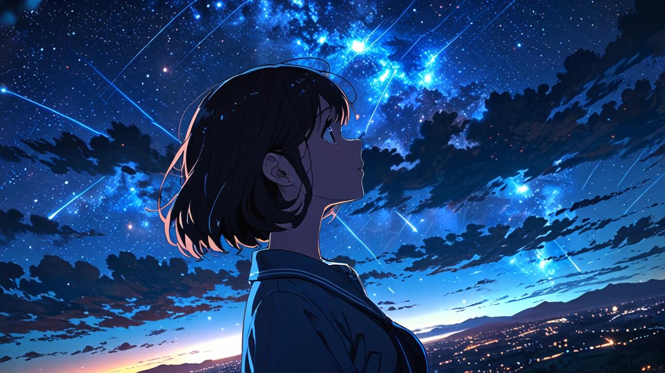 1368x768 anime girl with blue sky