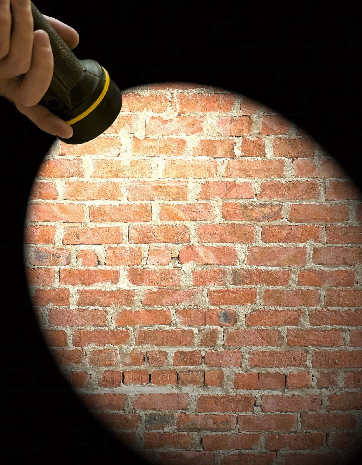 1248x1600 Download A Person Holding A Flashlight In Front Of A Brick Wall