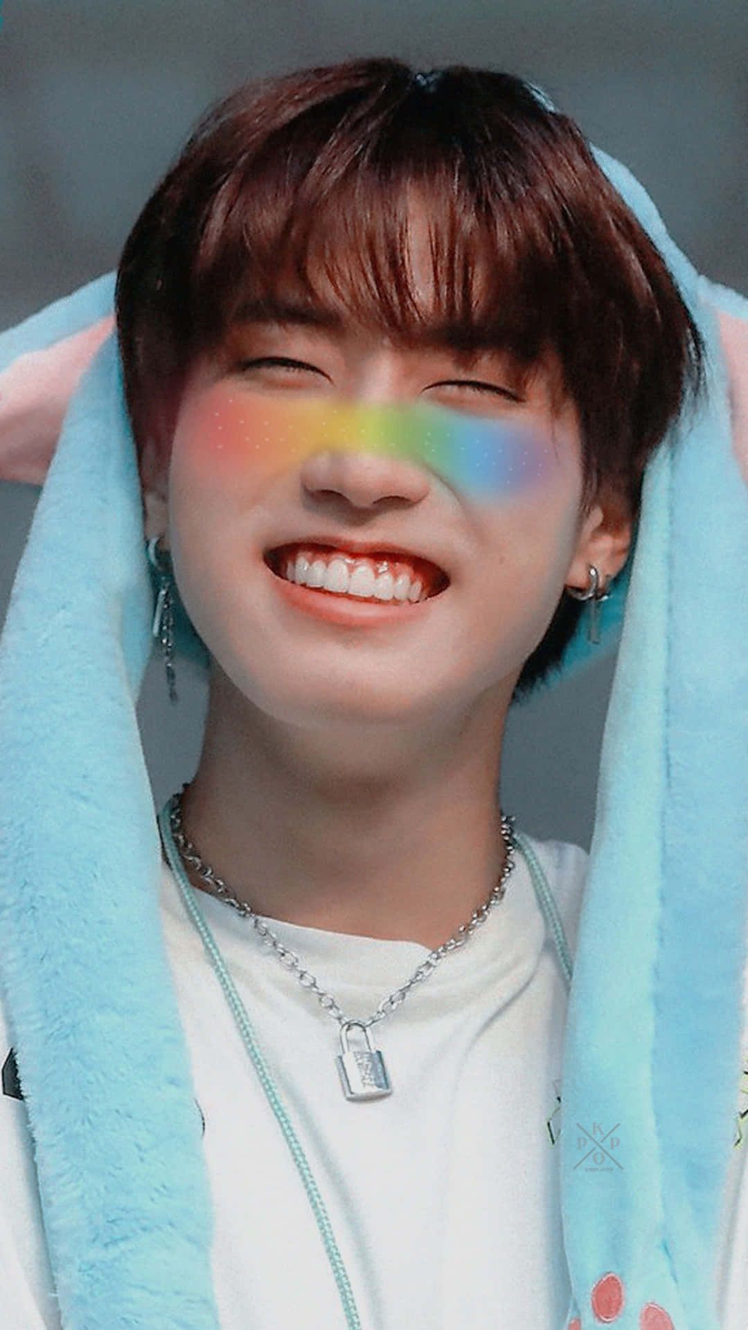 1080x1920 Download Han Jisung Rainbow Smile Wallpaper