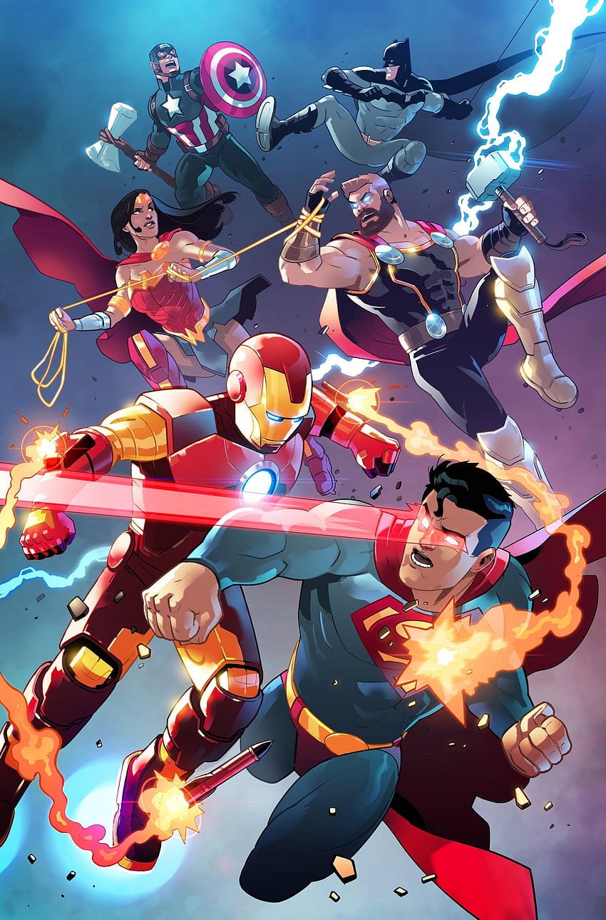 850x1290 Iron Man vs. Superman, Wonder Woman vs. Thor, Captain America vs. Batman by Stephen Byrne *, thor vs wonder women HD phone wallpaper