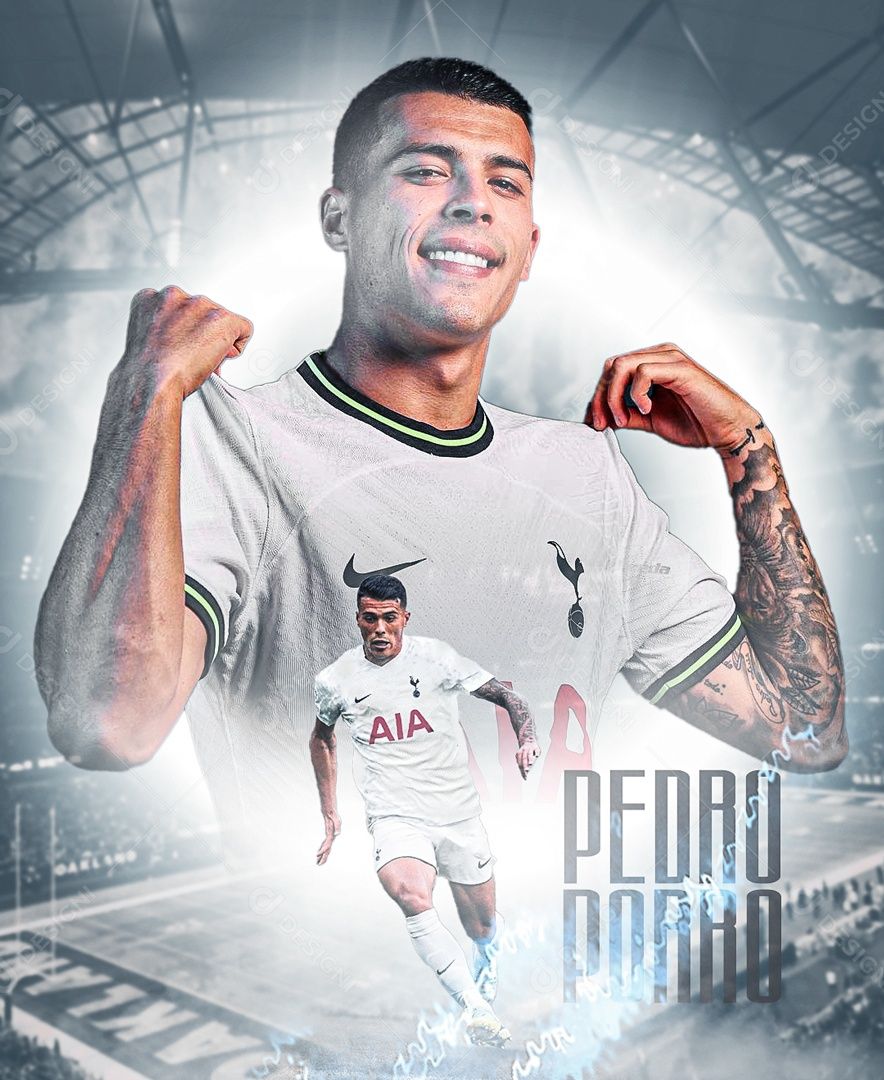 884x1080 Jogador de Futebol Pedro Porro Tottenham Social Media PSD Editável