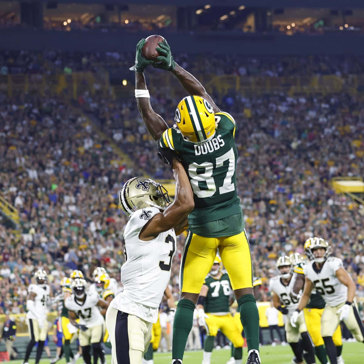 1200x1200 Download Romeo Doubs Catching Football Wallpaper