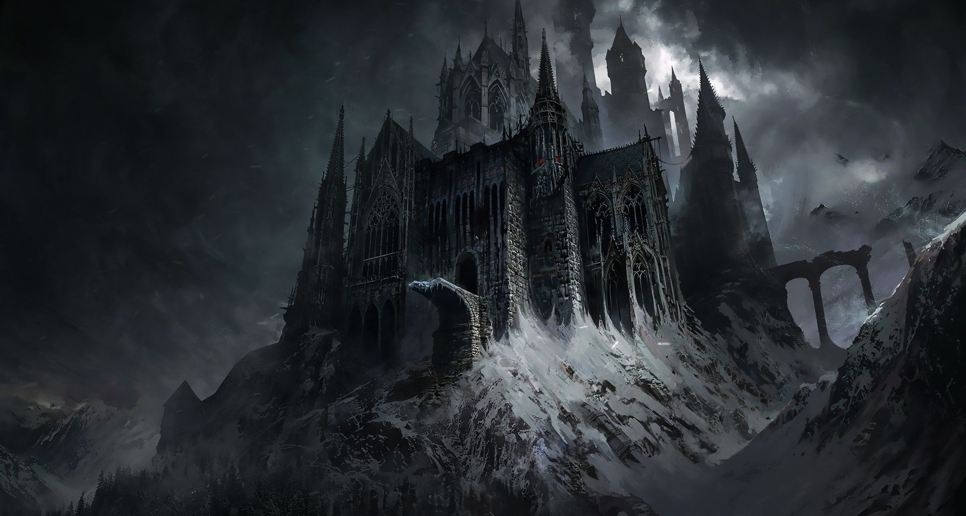 1920x1025 Dark gothic castle fantasy art