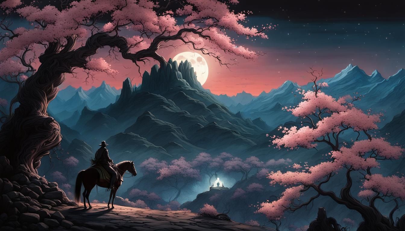 1344x768 Dark Mountain Wallpaper: Rider Under Moonlit Galax
